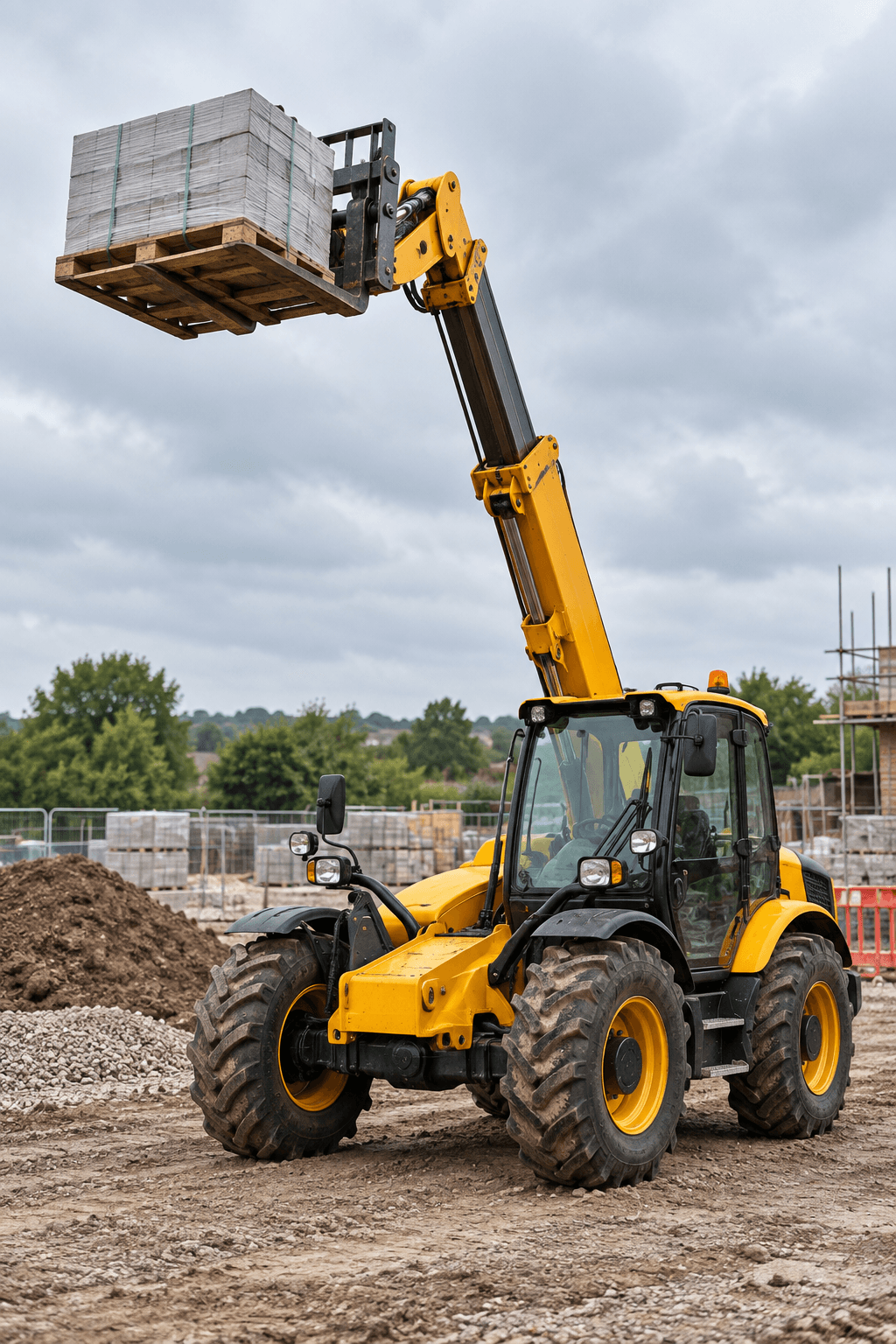 telehandler Telehandler lifting building materials on a construction site
